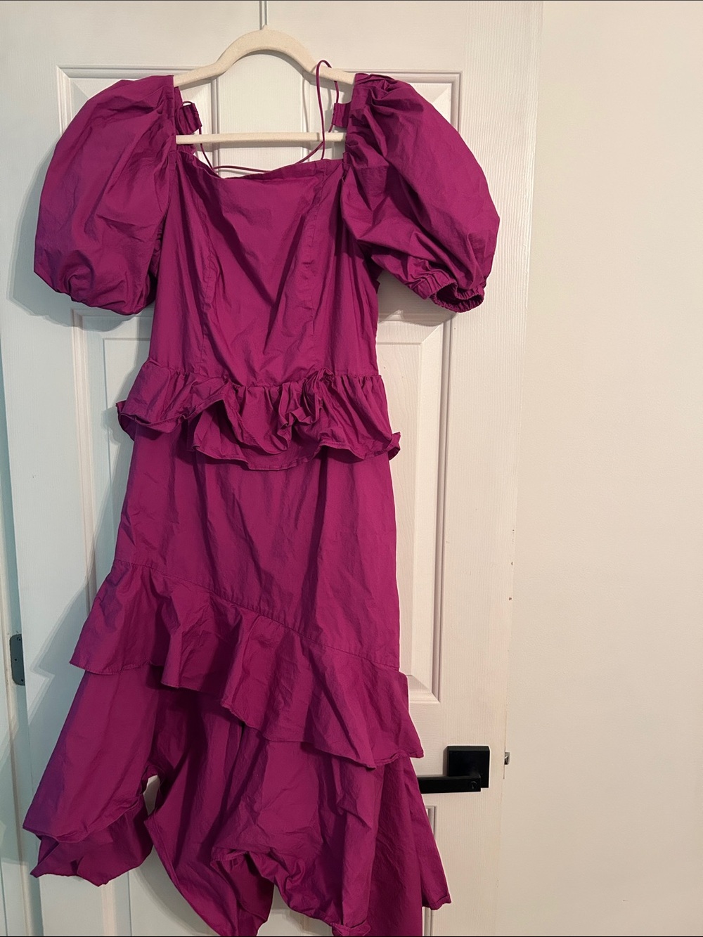 Ulla Johnson Magenta Puff-Sleeve Ruffled Midi Dress